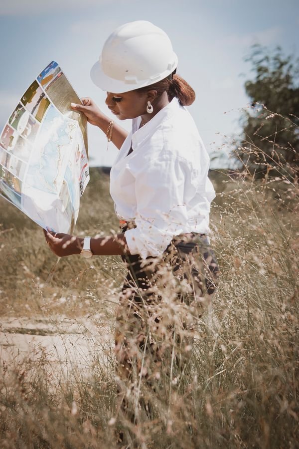 Civil engineer reviewing site plans for a water infrastructure project