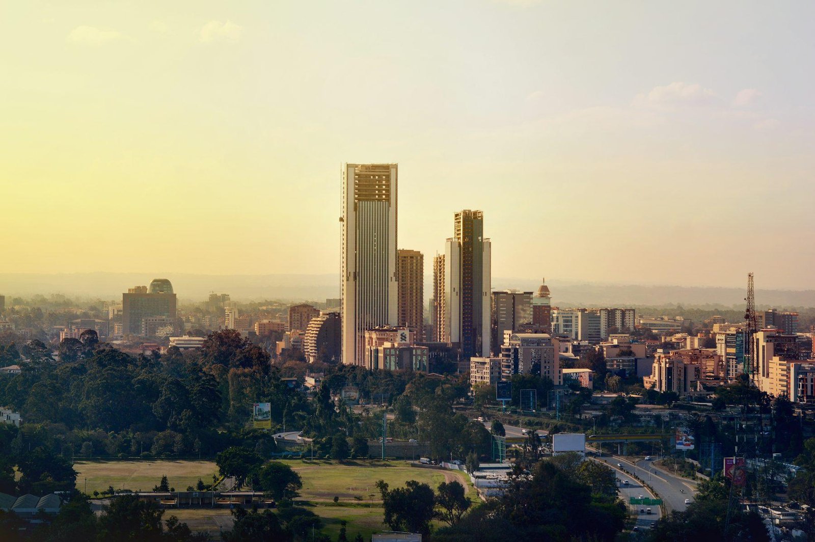 Nairobi business district street with small enterprise storefronts